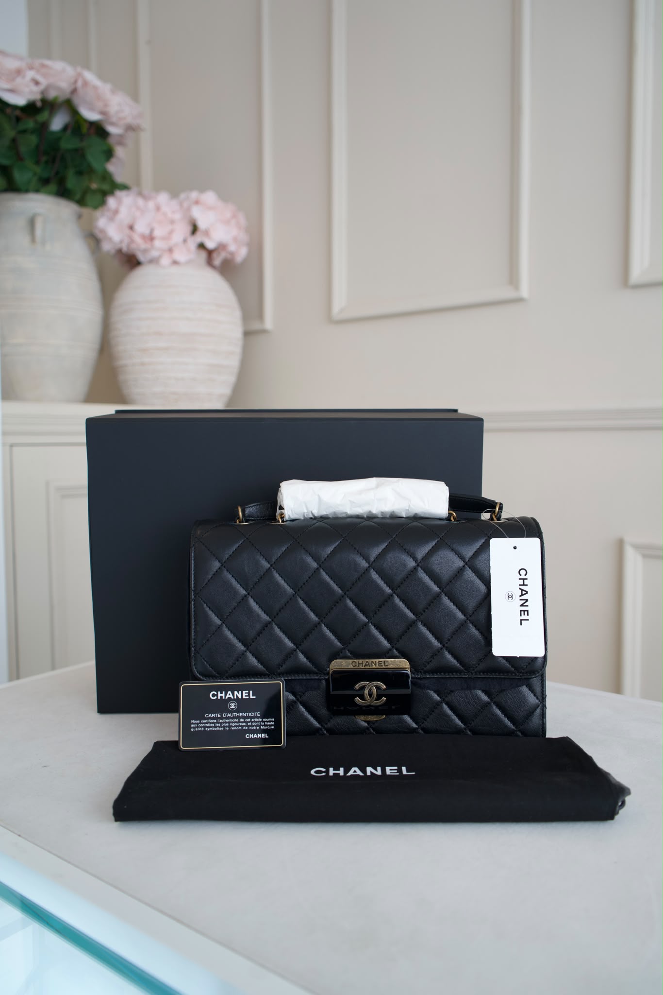 Chanel Beauty Lock Black Quilted Leather Flap Bag with Antique Gold Hardware - Image 8