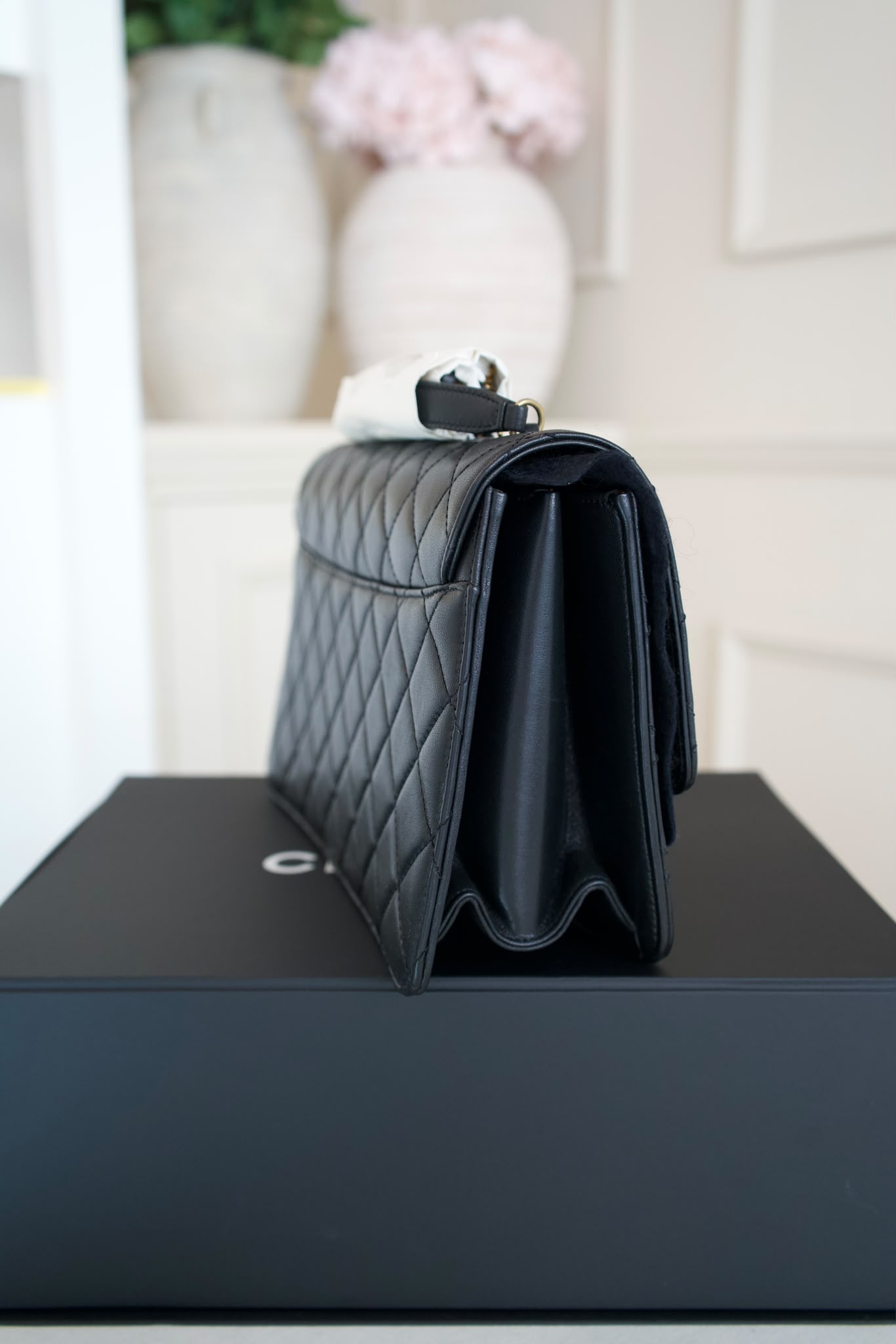 Chanel Beauty Lock Black Quilted Leather Flap Bag with Antique Gold Hardware - Image 2