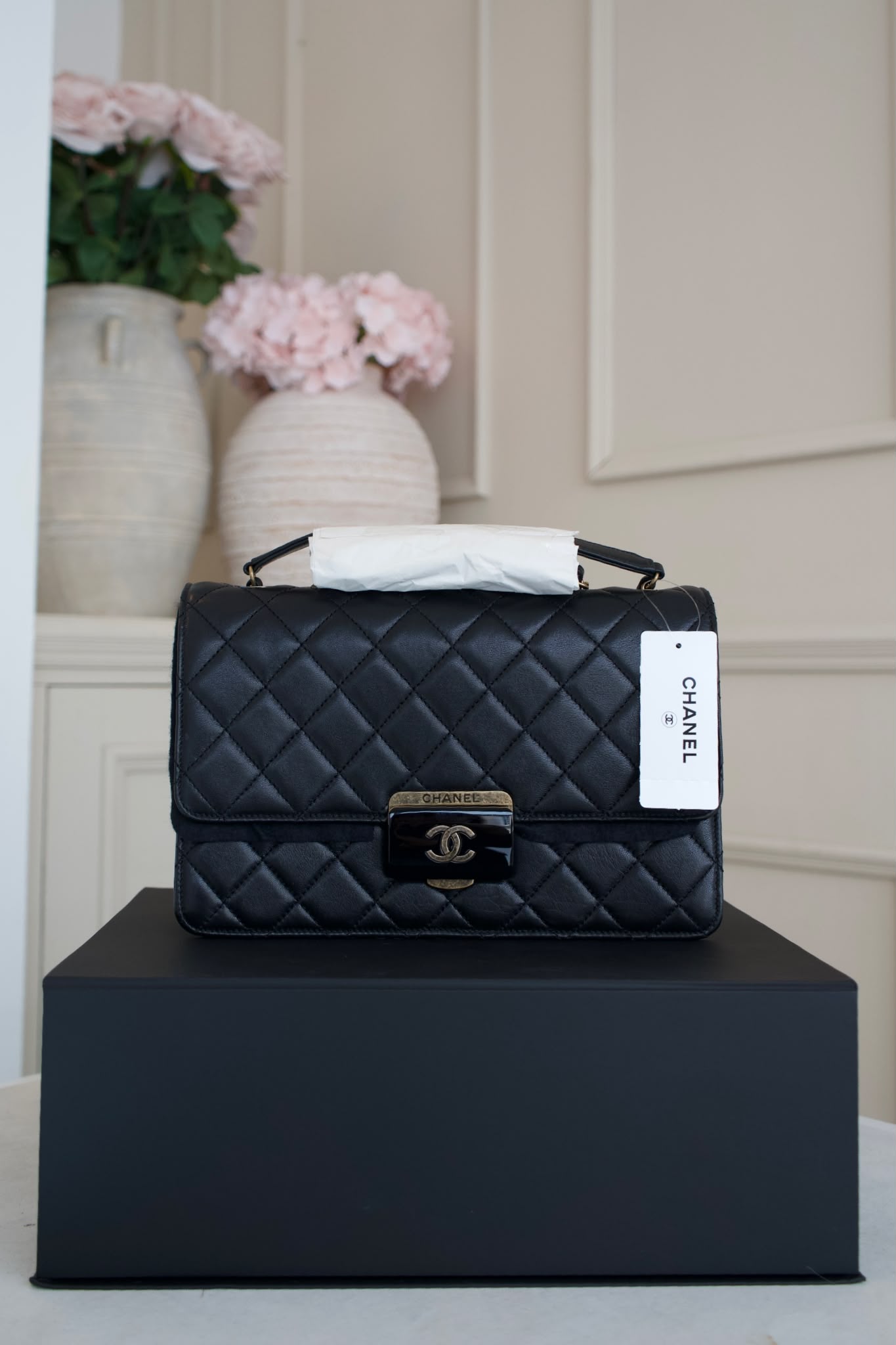 Chanel Beauty Lock Black Quilted Leather Flap Bag with Antique Gold Hardware
