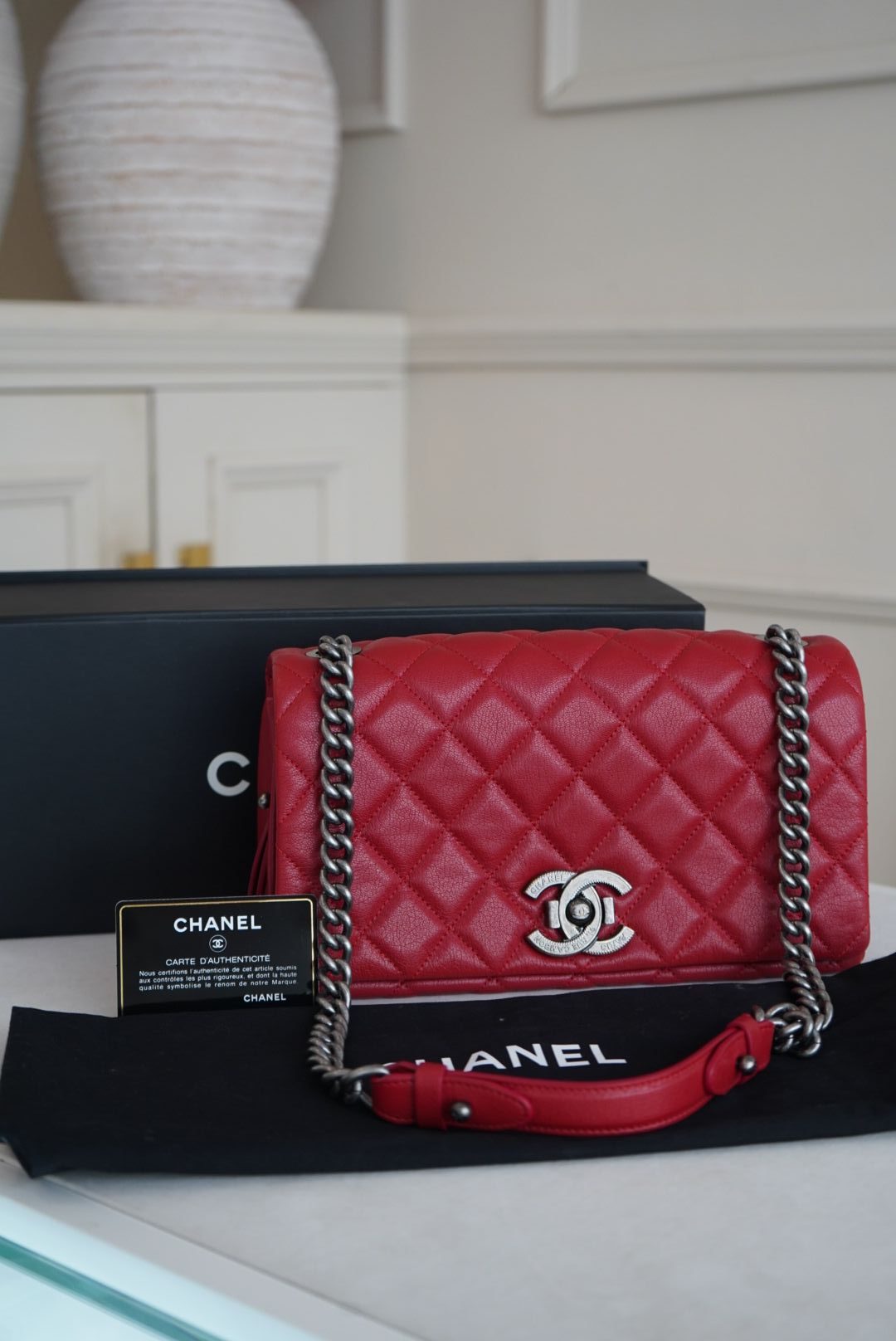 Chanel Red Quilted Goatskin Leather City Rock Flap Bag with Gunmetal Hardware - Image 14