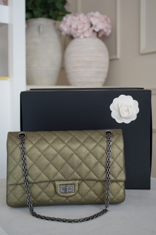 Chanel Gold Shimmering Lambskin 2.55 Flap Bag with Gunmetal Hardware