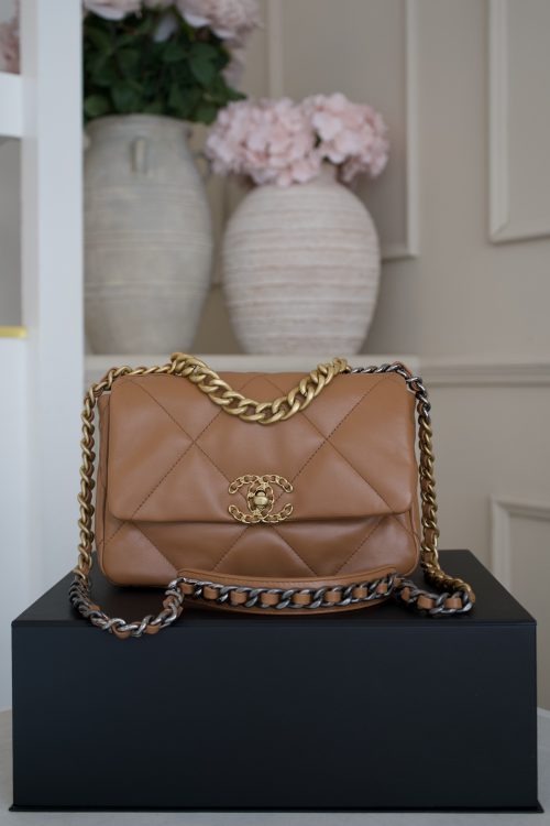 Chanel 19 Flap Bag in Caramel Lambskin with Gold Hardware