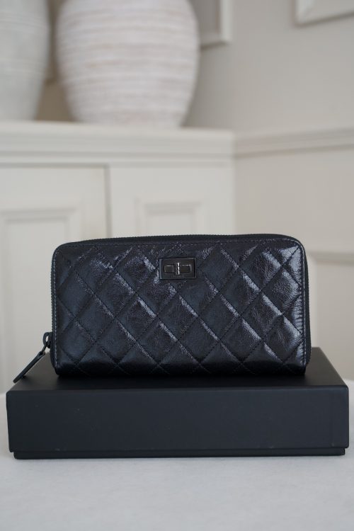 Chanel Black Quilted Reissue Zip Around Wallet With Black Hardware