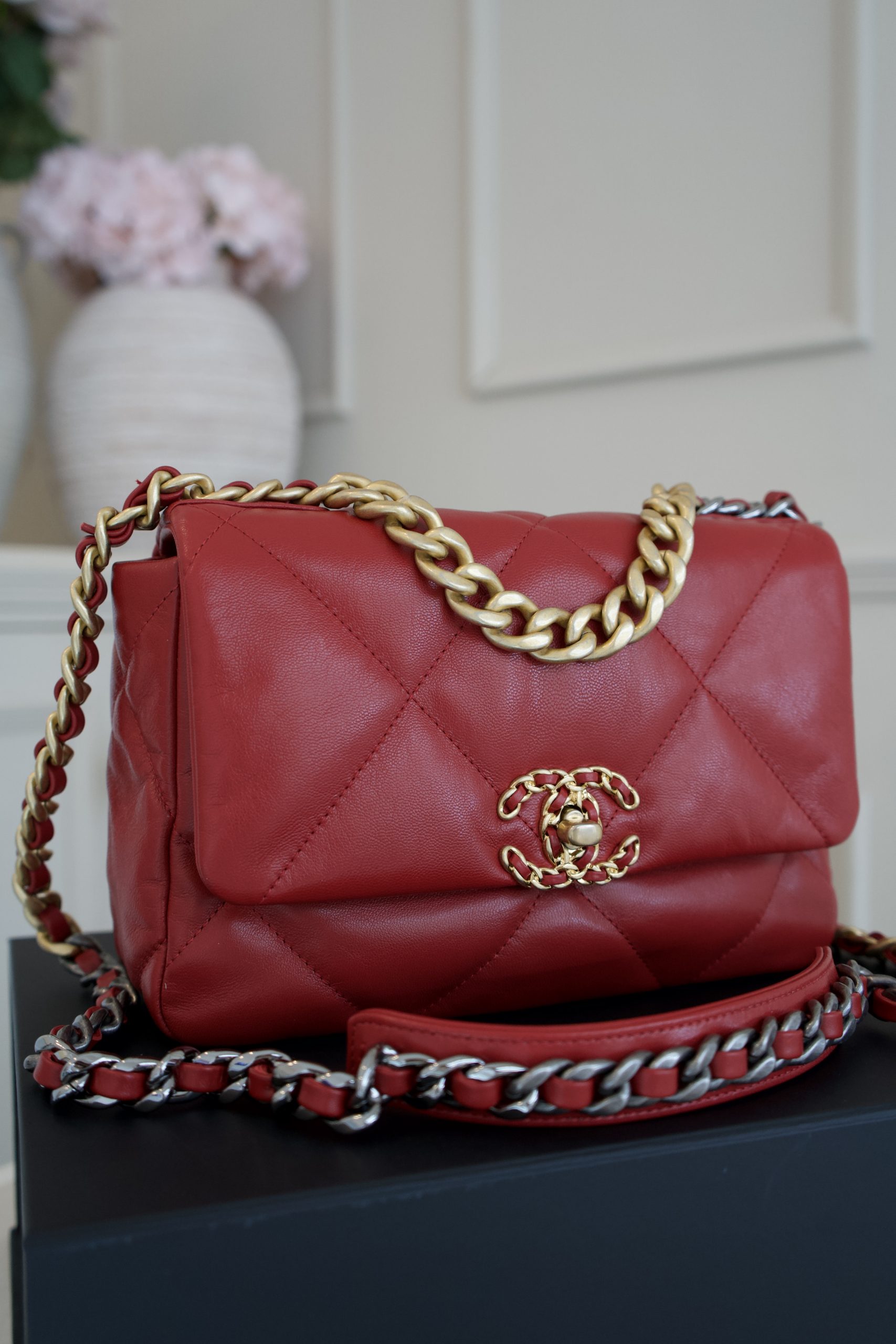 Chanel 19 Small Flap Bag in Deep Red Goatskin Leather with Mixed Hardware - Image 2