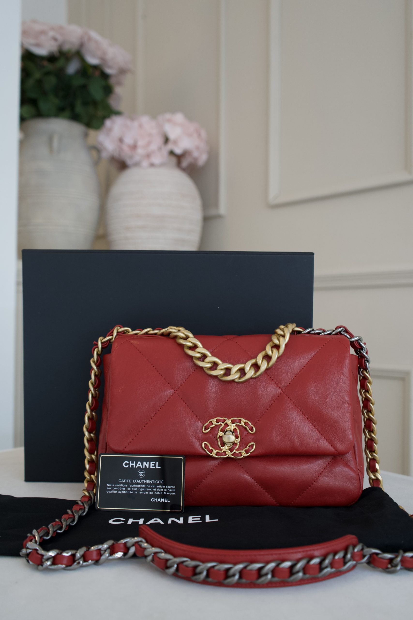 Chanel 19 Small Flap Bag in Deep Red Goatskin Leather with Mixed Hardware - Image 11