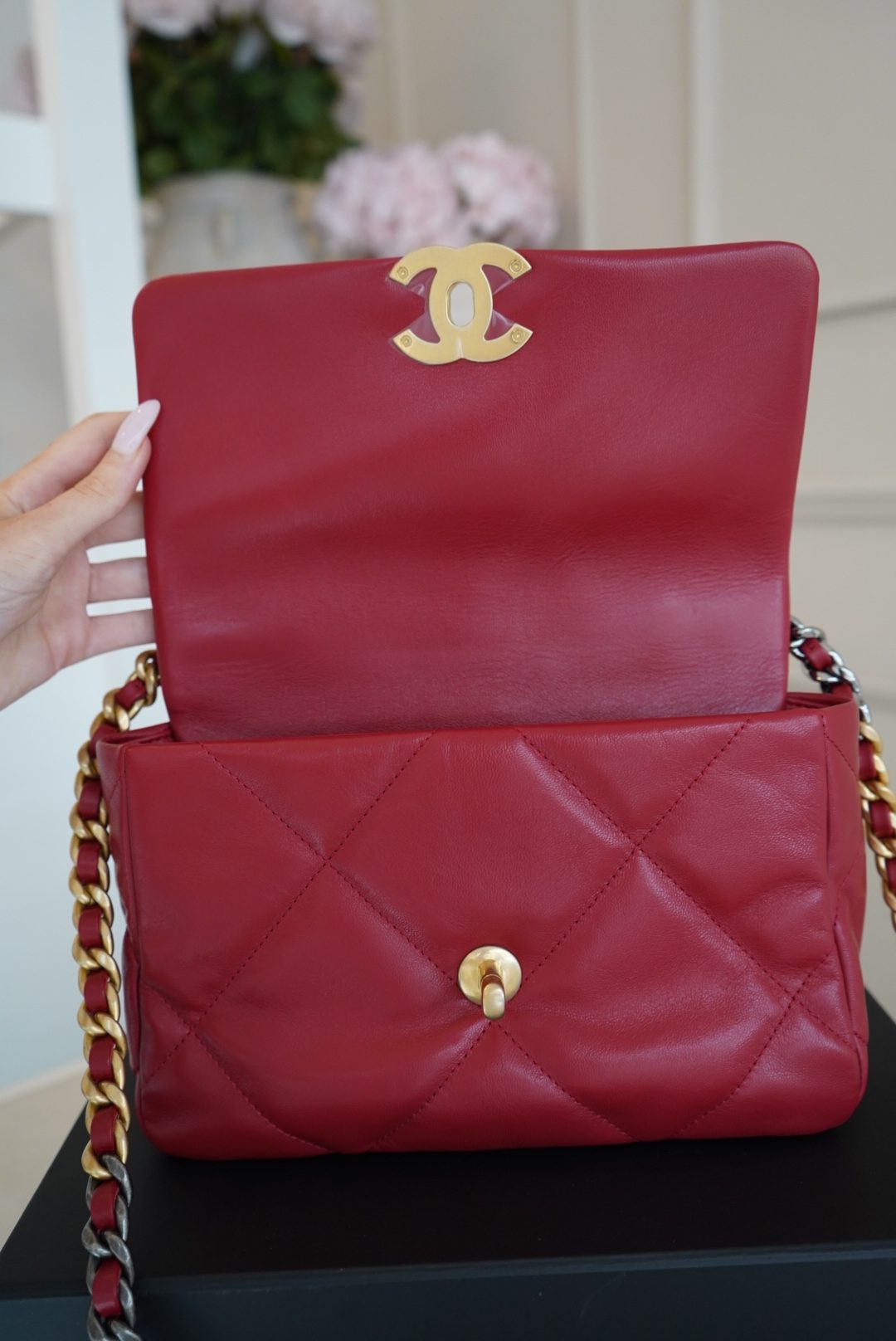 Chanel 19 Small Flap Bag in Deep Red Goatskin Leather with Mixed Hardware - Image 8