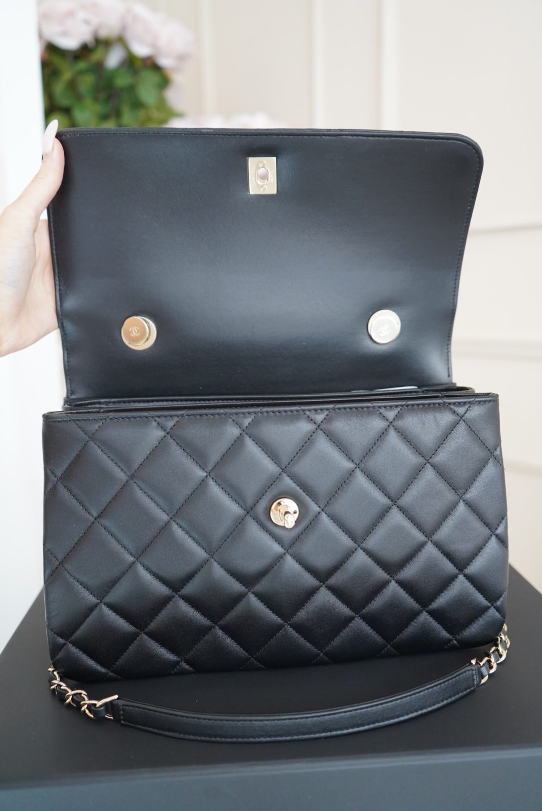 Chanel Black Quilted Large Leather Top Handle With Gold Hardware - Image 9