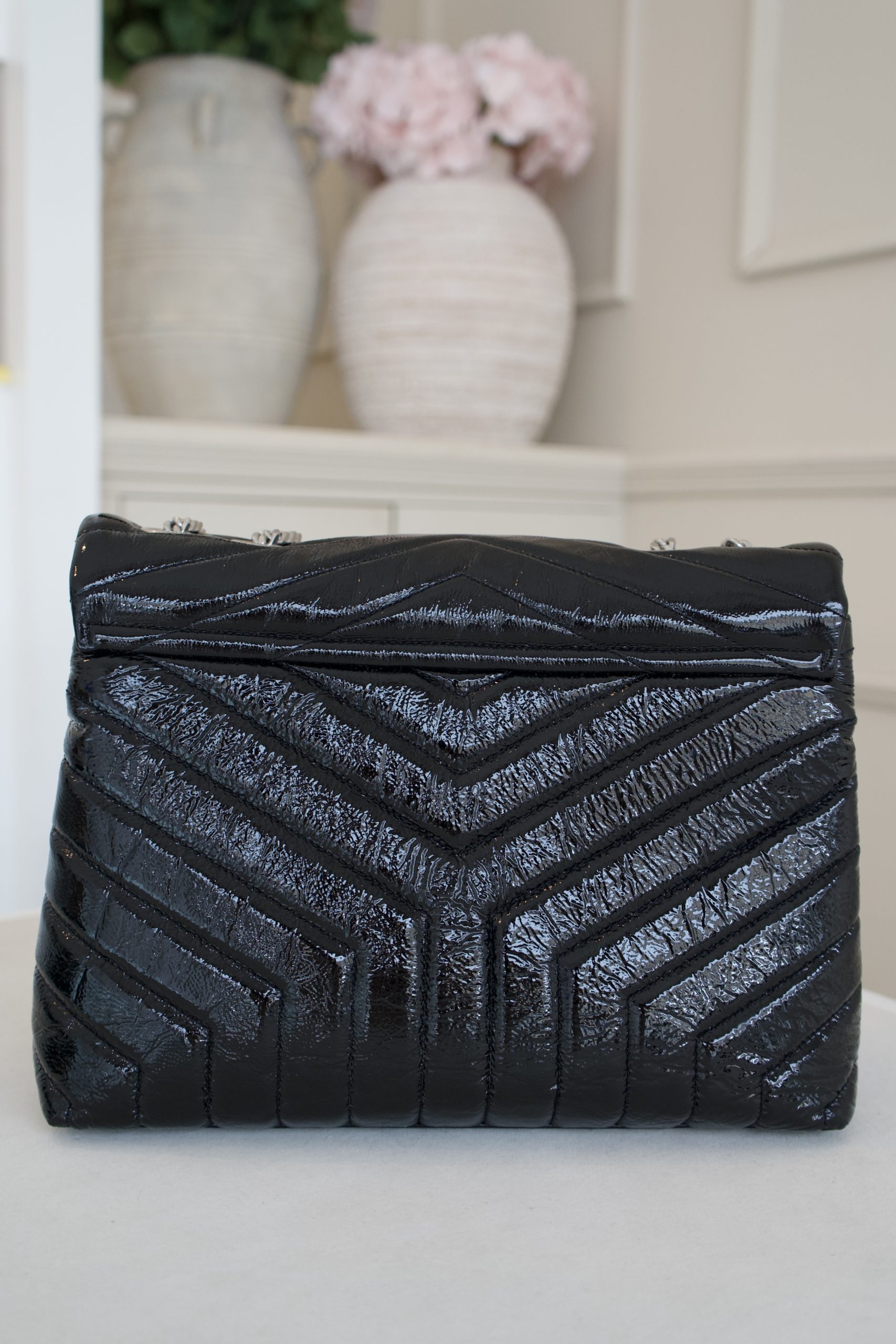 Saint Laurent Loulou Puffer Bag In Black Patent Leather And Silver Hardware - Image 3
