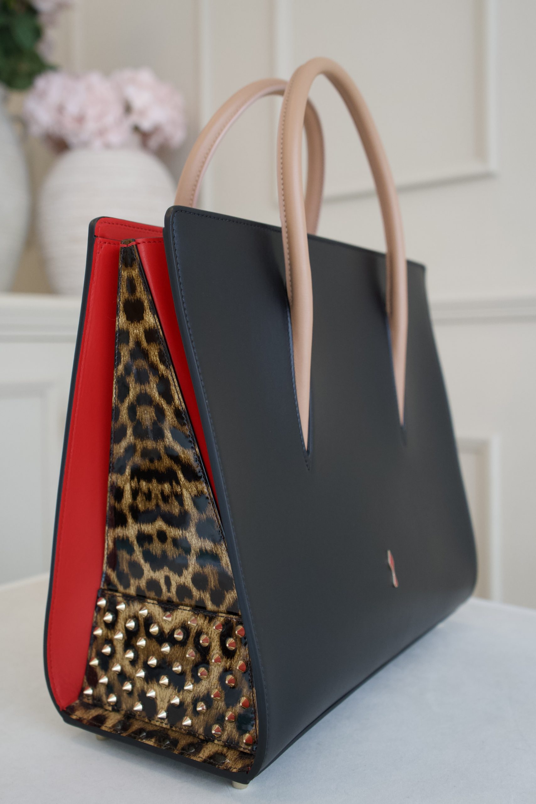 Christian Louboutin Paloma Tote With Studded Leopard-print Side Panels And Tan Handles - Image 2
