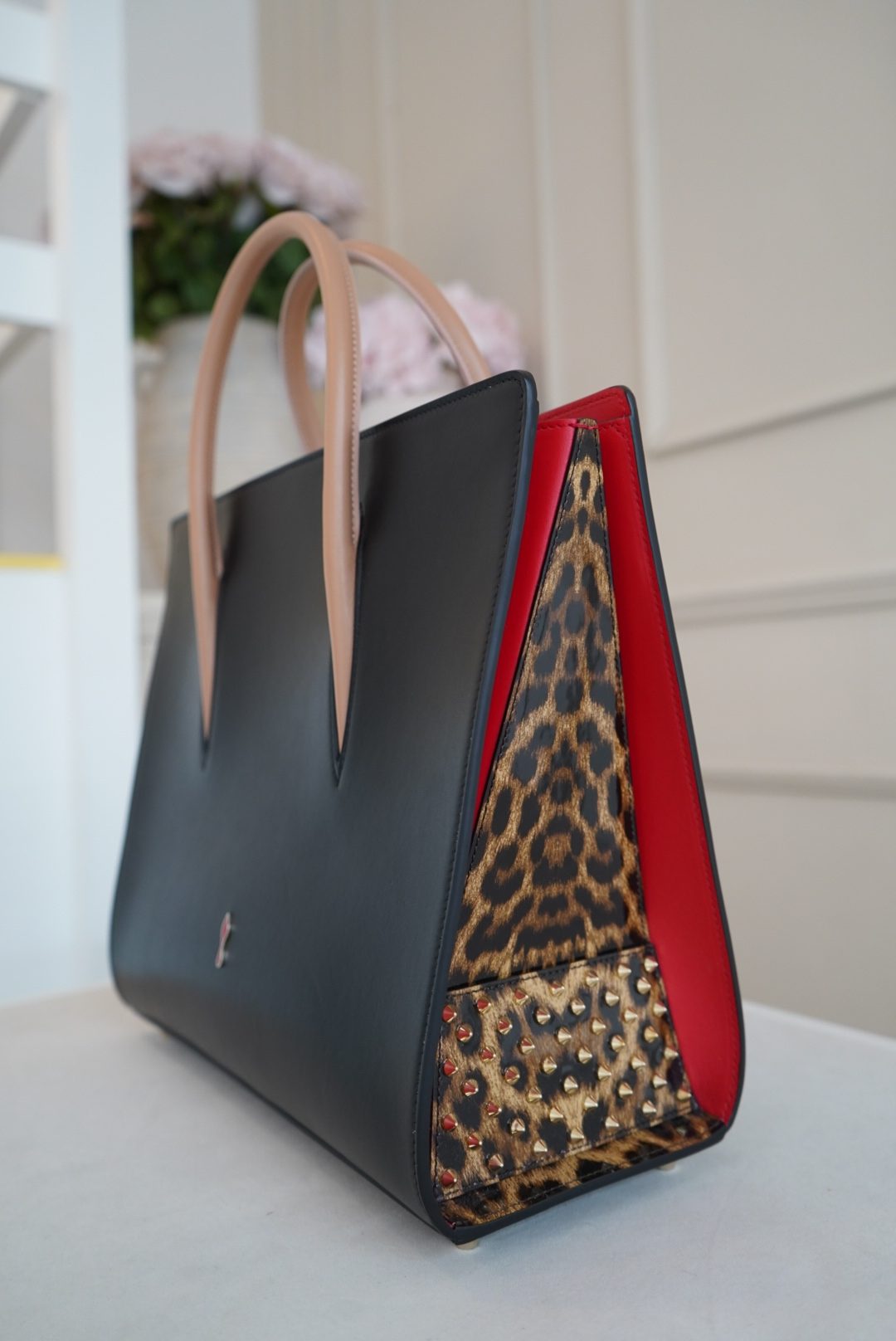 Christian Louboutin Paloma Tote With Studded Leopard-print Side Panels And Tan Handles - Image 4