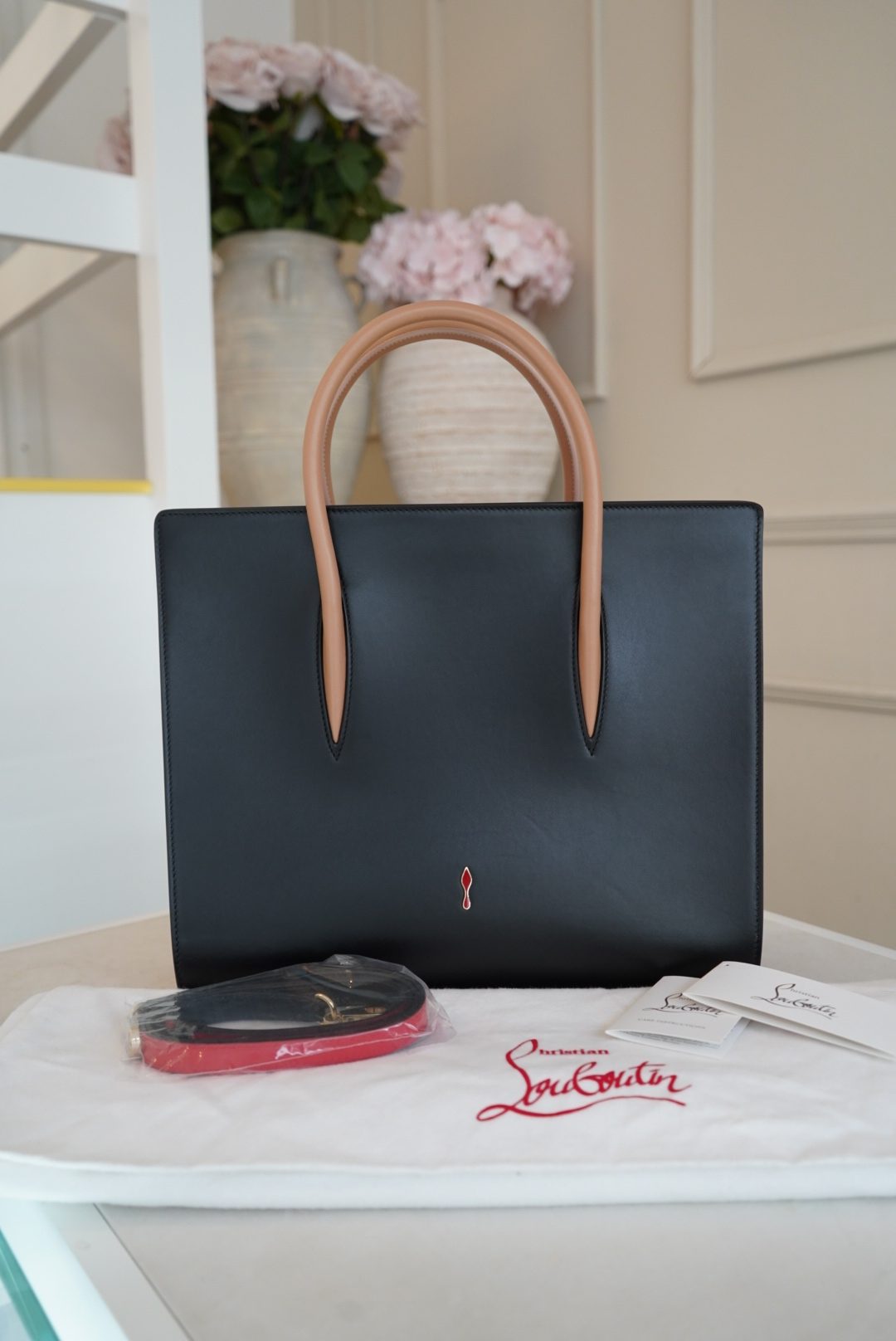 Christian Louboutin Paloma Tote With Studded Leopard-print Side Panels And Tan Handles - Image 9