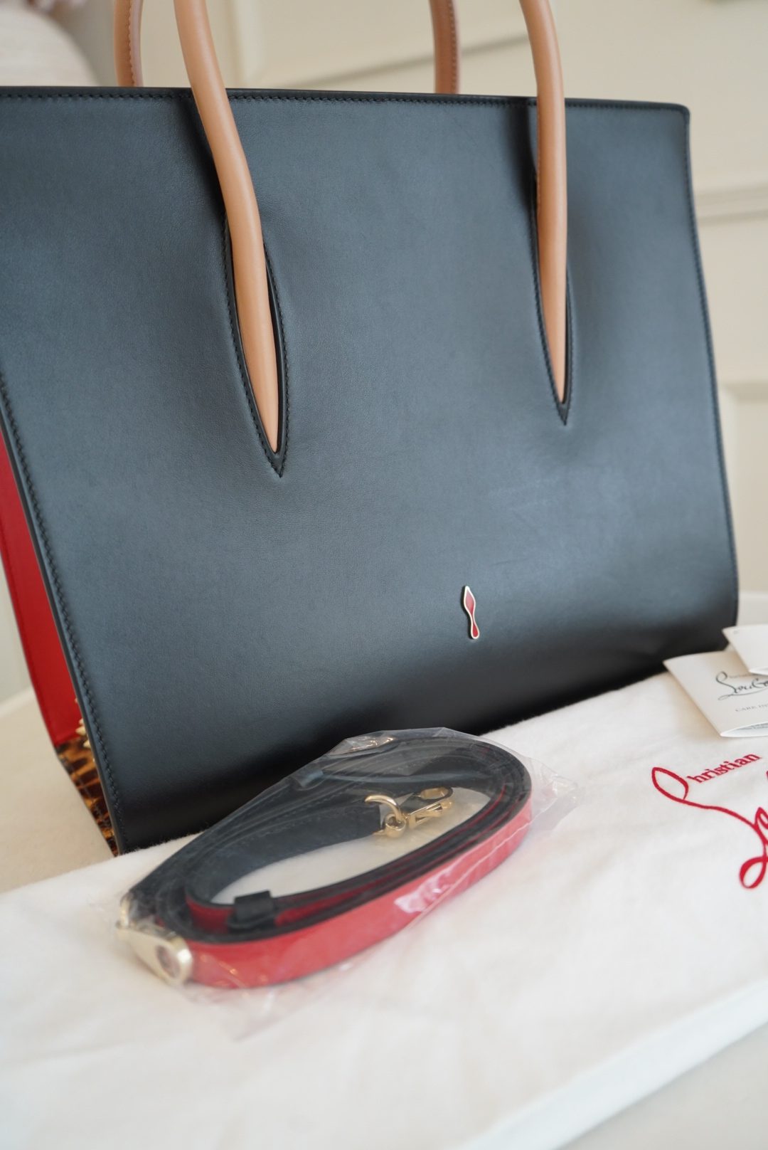 Christian Louboutin Paloma Tote With Studded Leopard-print Side Panels And Tan Handles - Image 11