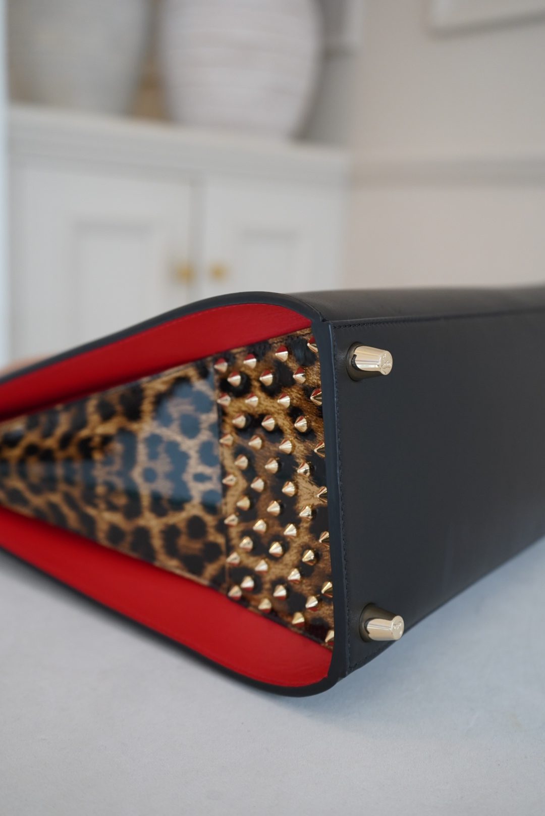 Christian Louboutin Paloma Tote With Studded Leopard-print Side Panels And Tan Handles - Image 5