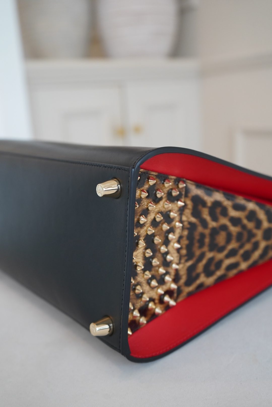 Christian Louboutin Paloma Tote With Studded Leopard-print Side Panels And Tan Handles - Image 6