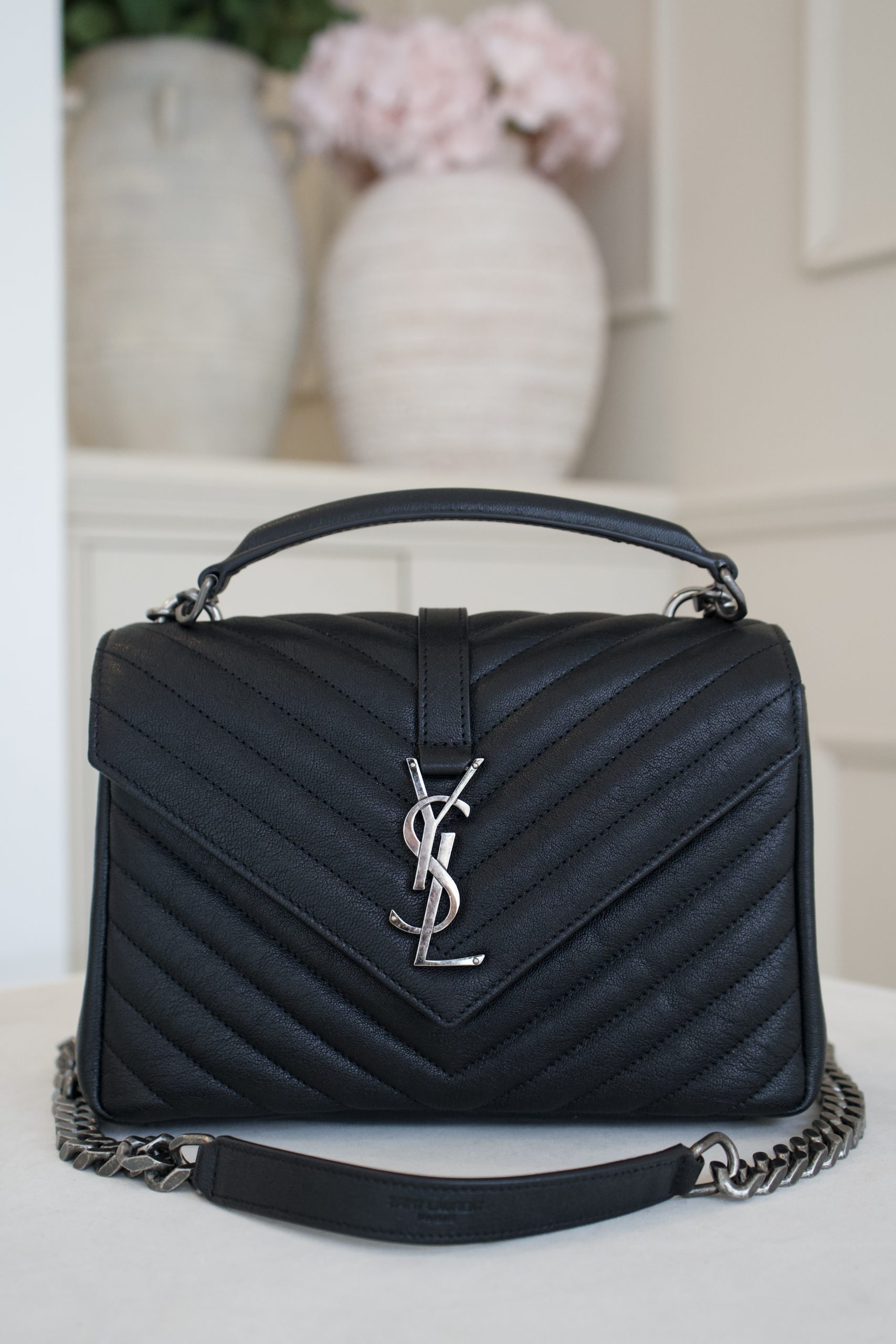 Saint Laurent College Bag In Quilted Lambskin Leather With Gunmetal Hardware (2024)