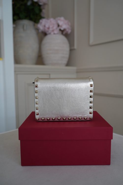 Valentino Garavani Rockstud Metallic Leather Bag With Signature Studded Details Silver & Gold