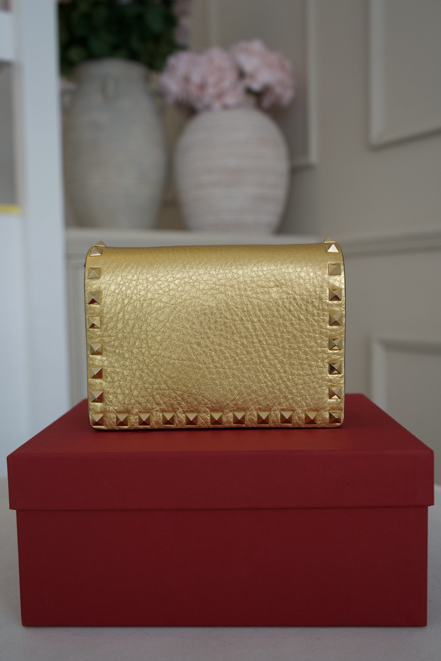 Valentino Garavani Rockstud Metallic Leather Bag With Signature Studded Details Gold & Silver