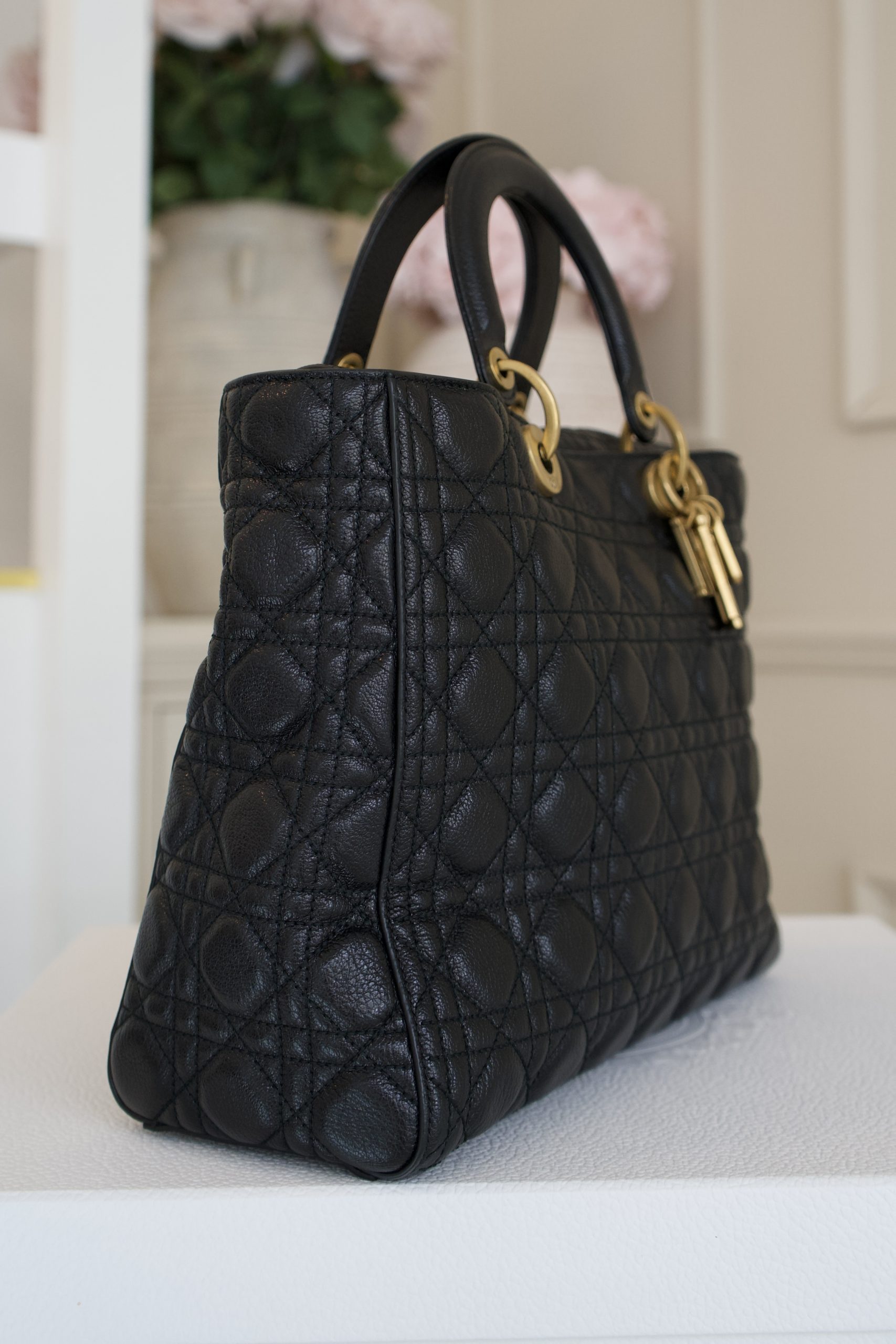 Christian Dior Lady Dior Bag in Black Quilted Leather With Iconic Cannage Motif and Pale Gold Hardware - Image 2