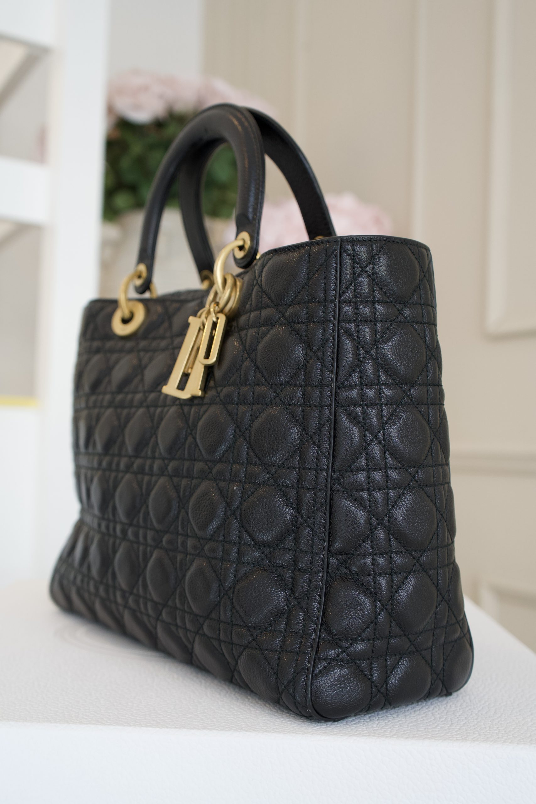 Christian Dior Lady Dior Bag in Black Quilted Leather With Iconic Cannage Motif and Pale Gold Hardware - Image 3
