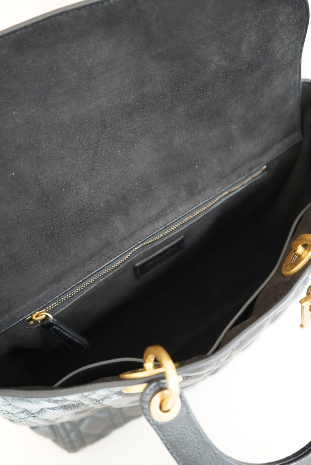 Christian Dior Lady Dior Bag in Black Quilted Leather With Iconic Cannage Motif and Pale Gold Hardware - Image 7
