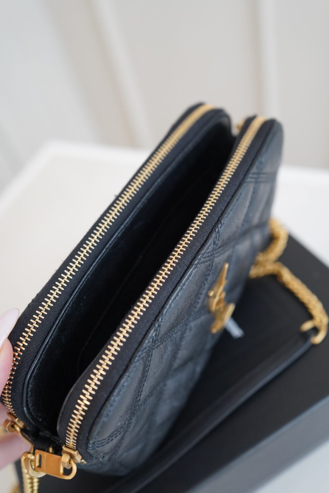 Saint Laurent Becky Pouch In Quilted Lambskin Leather Double Zip And Gold Tone Hardware (2020) - Image 7