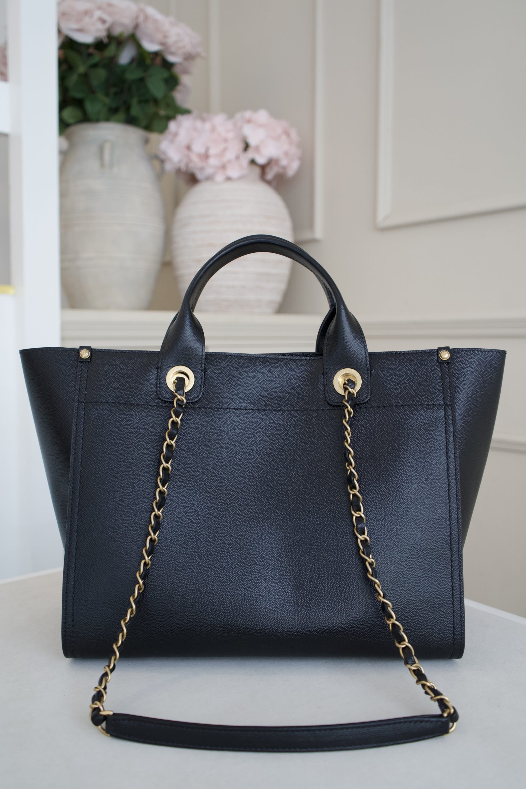 Chanel Deauville Studded Tote In Black Caviar Leather and Gold Toned Studs - Image 5