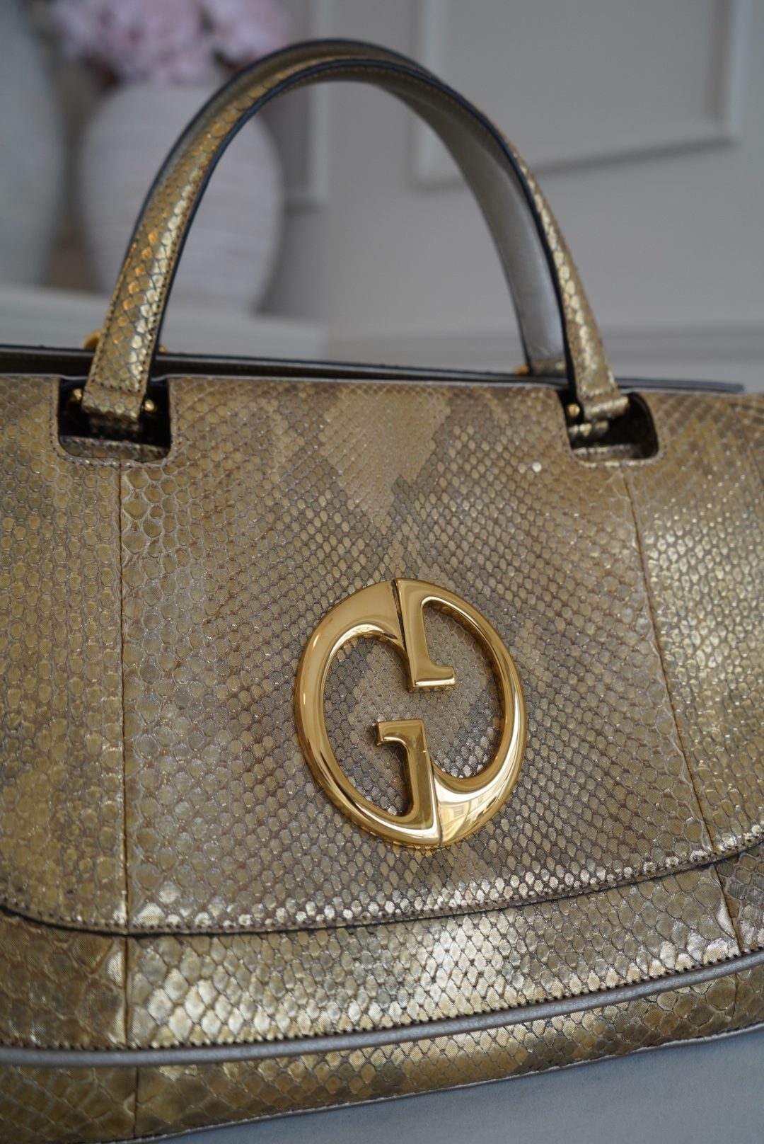 Gucci 1973 Medium Top Handle Bag In Gold Python Skin (1973) - Image 5