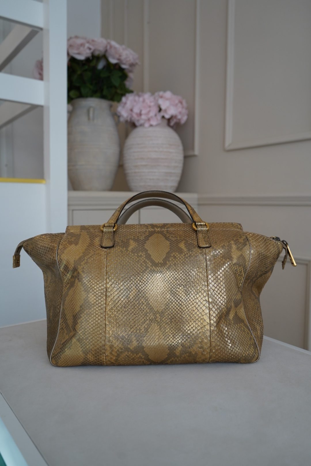 Gucci 1973 Medium Top Handle Bag In Gold Python Skin (1973) - Image 3