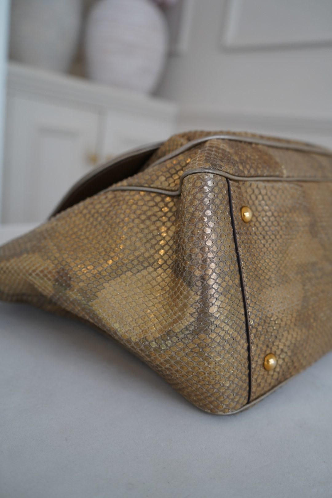 Gucci 1973 Medium Top Handle Bag In Gold Python Skin (1973) - Image 6