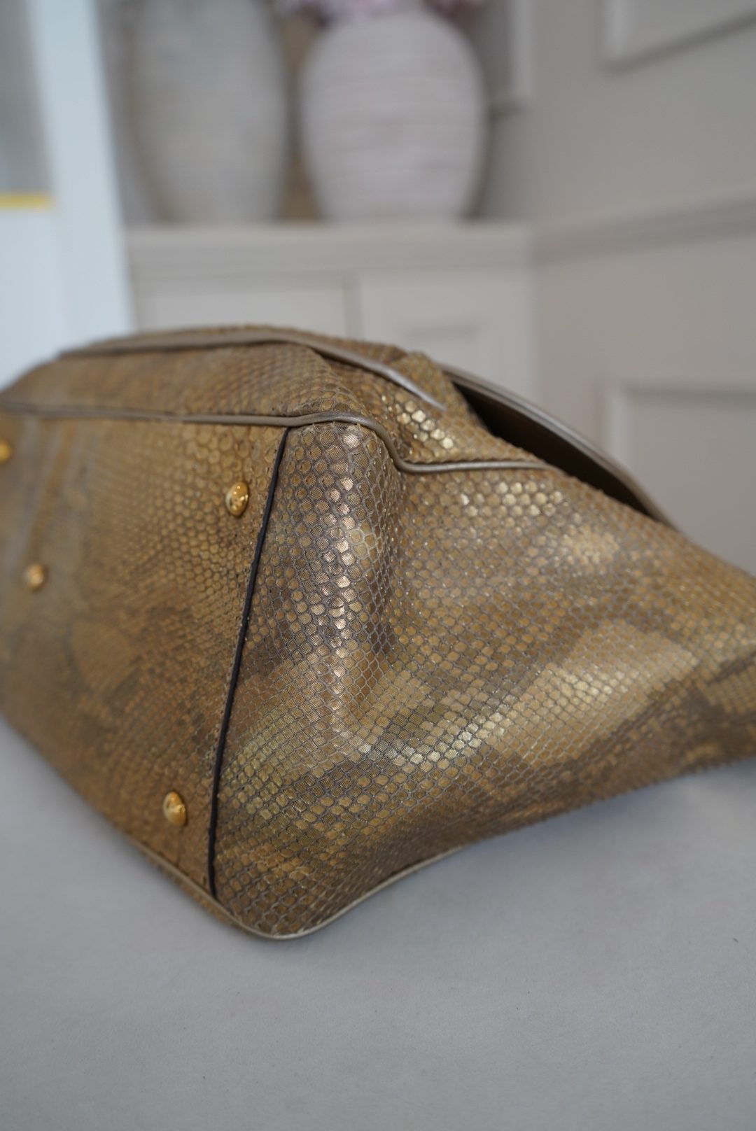 Gucci 1973 Medium Top Handle Bag In Gold Python Skin (1973) - Image 7