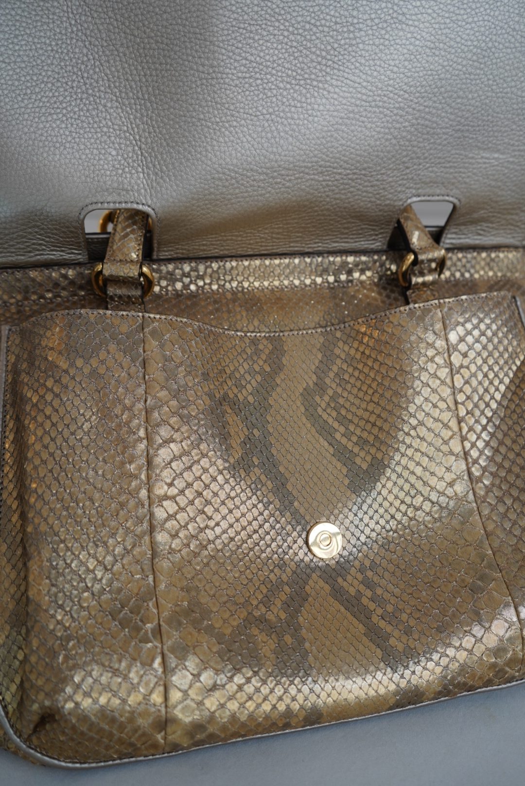 Gucci 1973 Medium Top Handle Bag In Gold Python Skin (1973) - Image 9