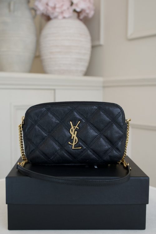 Saint Laurent Becky Pouch In Quilted Lambskin Leather Double Zip And Gold Tone Hardware (2020)