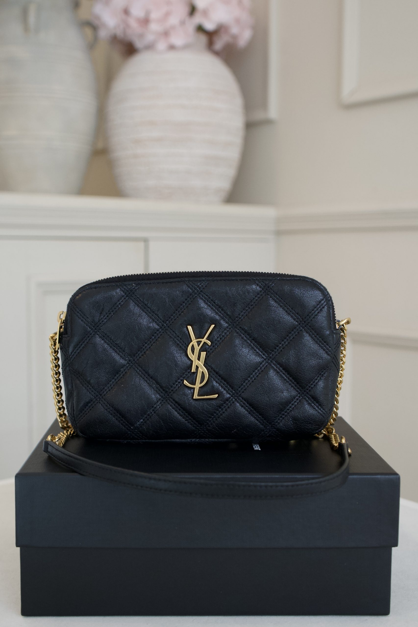 Saint Laurent Becky Pouch In Quilted Lambskin Leather Double Zip And Gold Tone Hardware (2020)