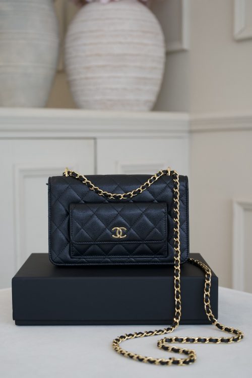 Chanel Pocket Twins Wallet on Chain Black Caviar, Gold Hardware