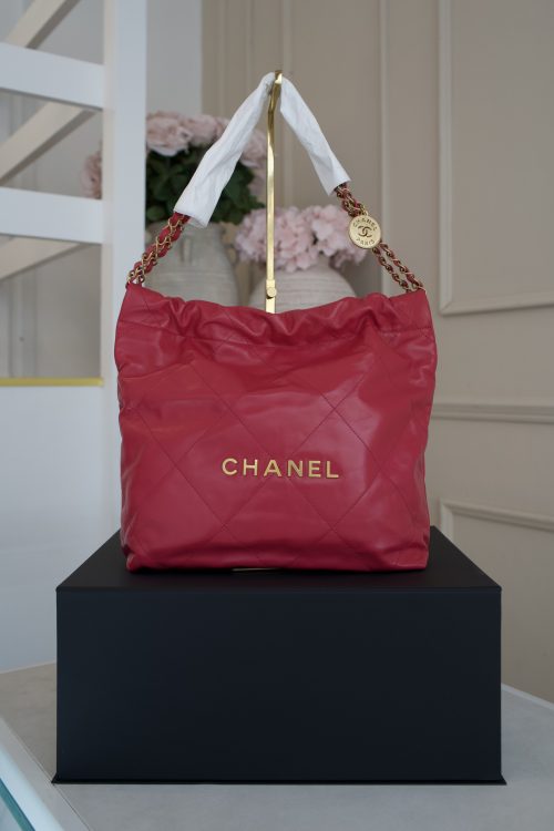 Chanel 22 Shiny Pink Calfskin Leather with Gold Hardware