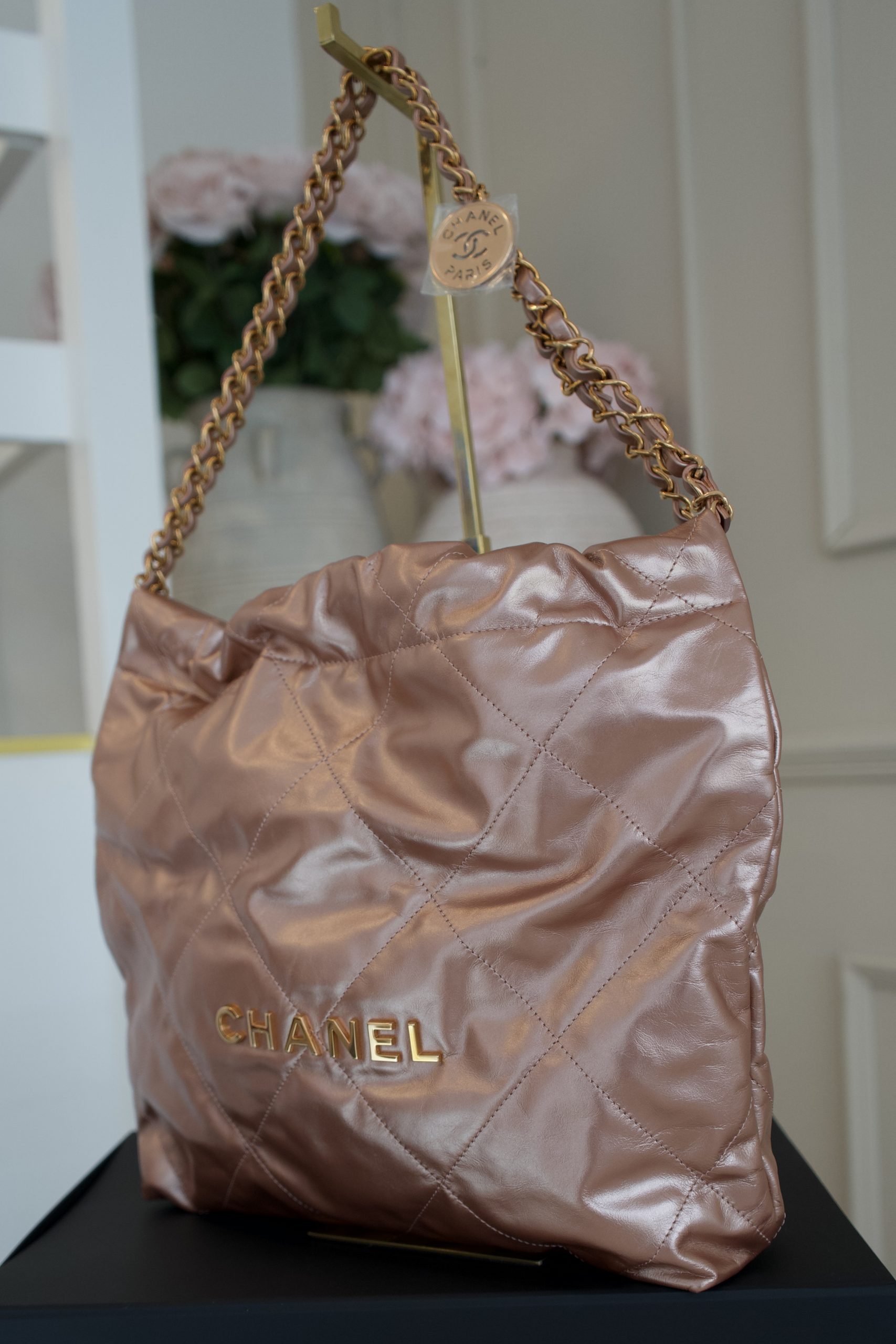SOLD - Chanel 22 Rose Gold Shiny Calfskin with Rose Gold Hardware - Image 5