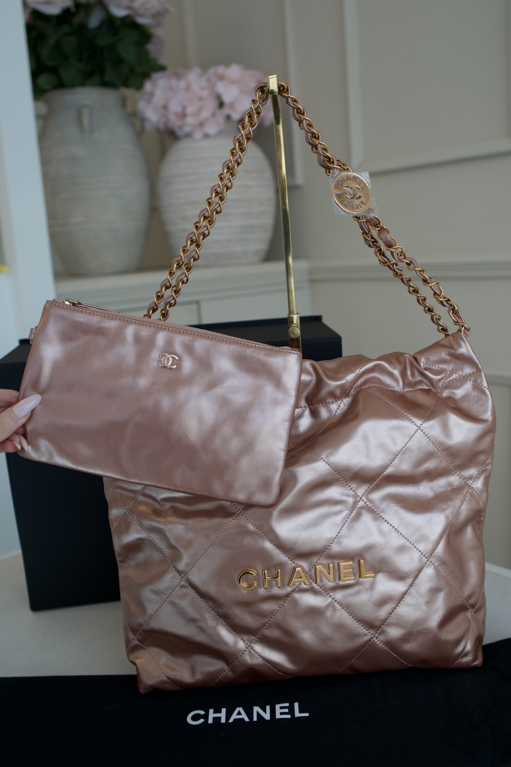 SOLD - Chanel 22 Rose Gold Shiny Calfskin with Rose Gold Hardware - Image 14