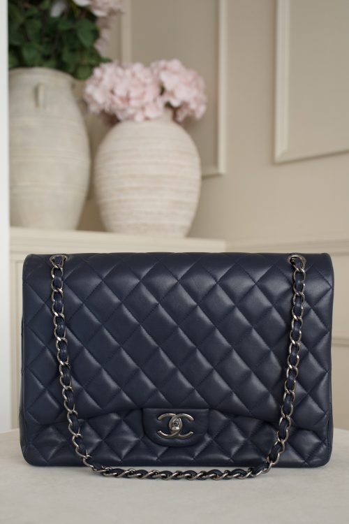 Chanel Maxi Classic Double Flap In Lambskin Leather With Silver Hardware  2013-2014