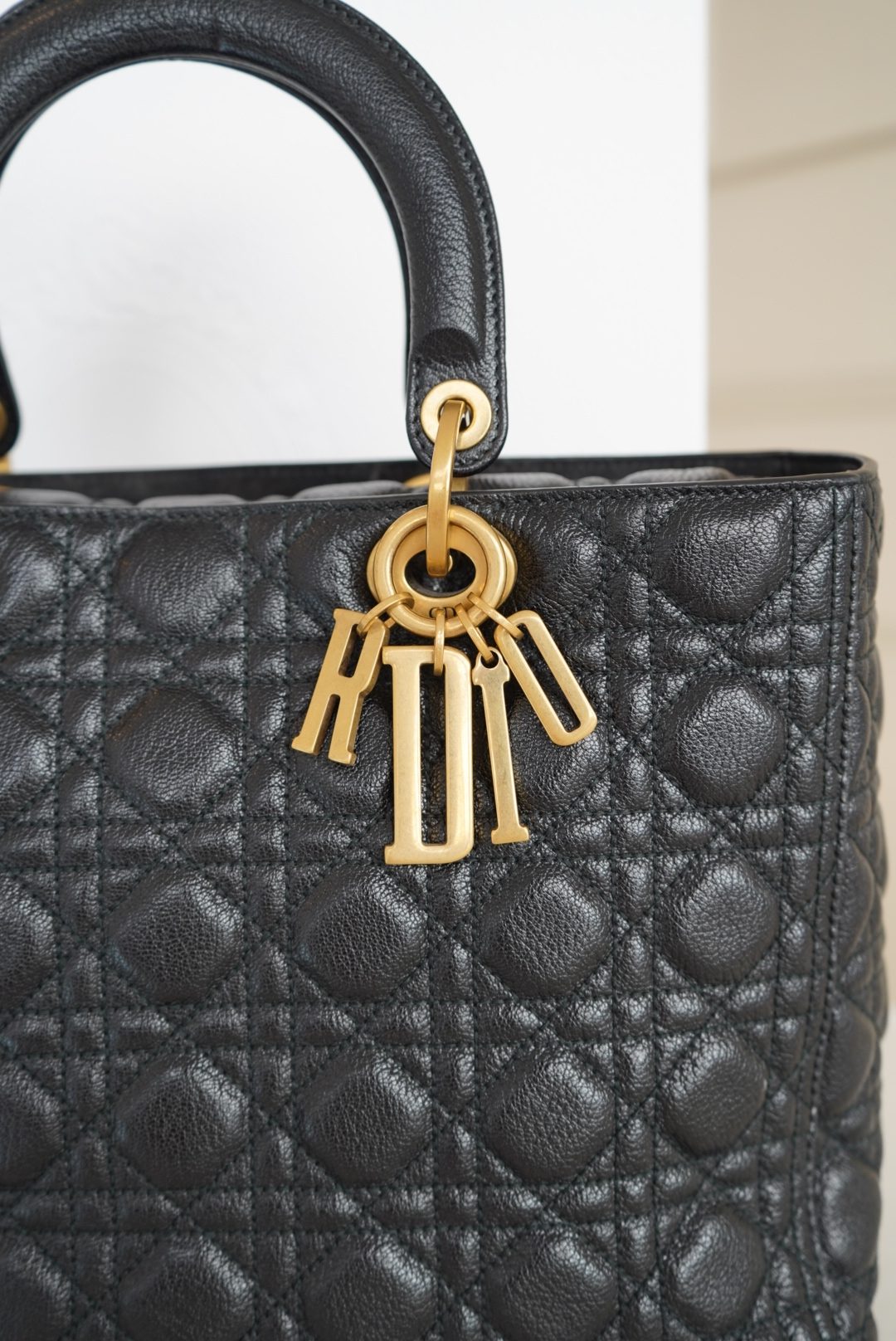 Christian Dior Lady Dior Bag in Black Quilted Leather With Iconic Cannage Motif and Pale Gold Hardware - Image 6