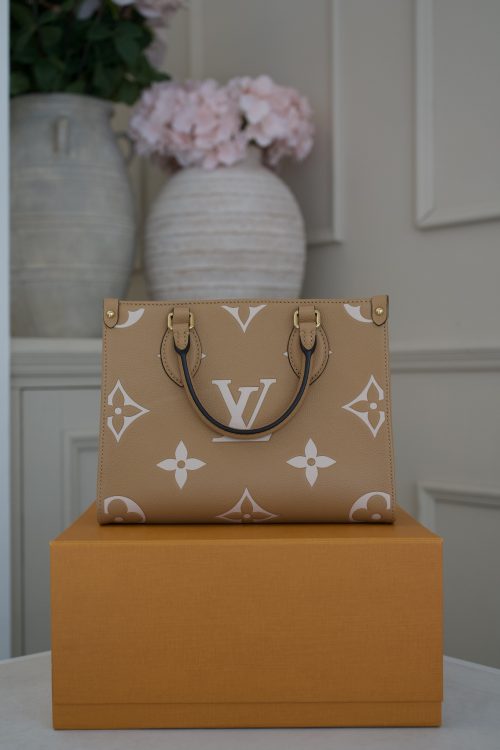 Louis Vuitton OnTheGo bag in bicolour beige and cream Monogram Empreinte  leather 2024