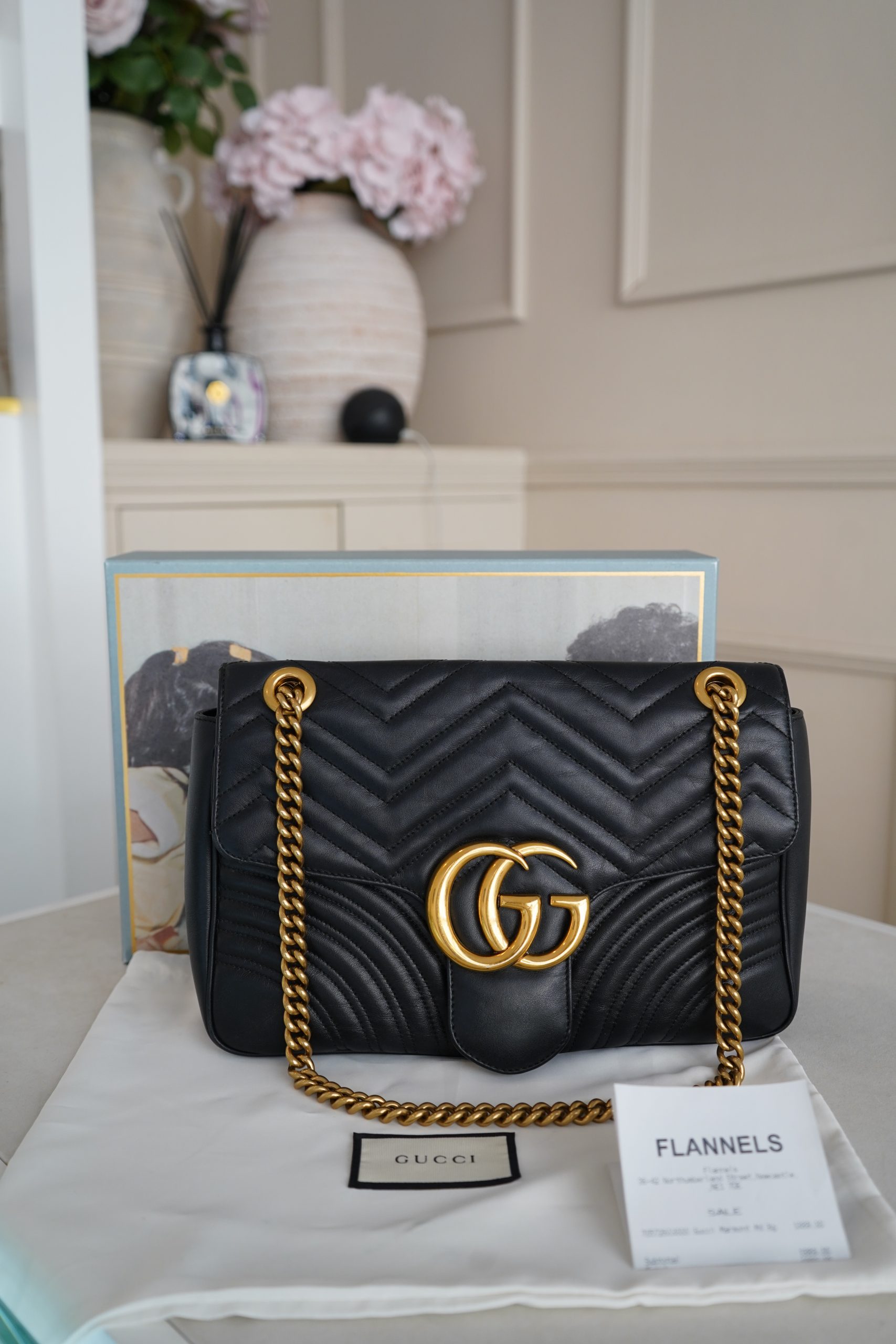 Gucci GG Marmount Shoulder Bag Crafted From Black Quilted Matelasse Leather And Gold Toned Hardware. - Image 2