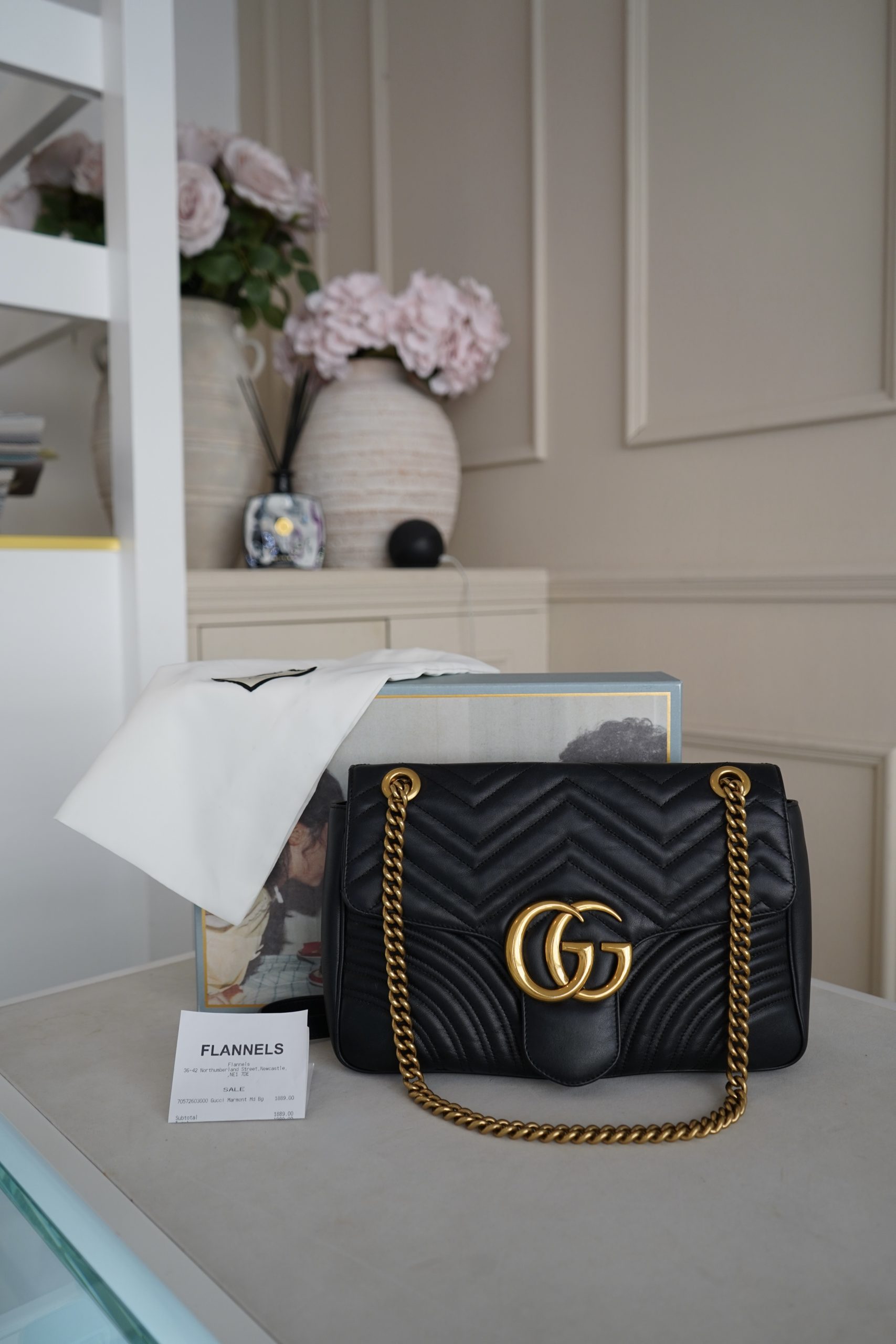 Gucci GG Marmount Shoulder Bag Crafted From Black Quilted Matelasse Leather And Gold Toned Hardware. - Image 4