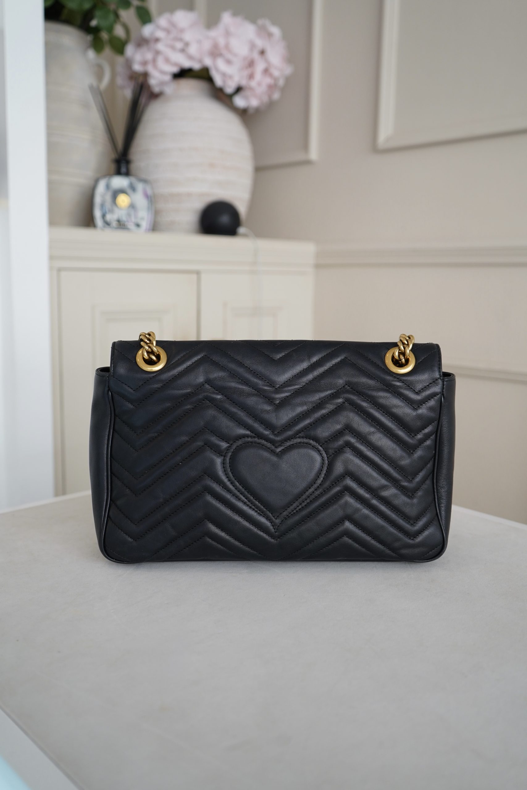 Gucci GG Marmount Shoulder Bag Crafted From Black Quilted Matelasse Leather And Gold Toned Hardware. - Image 8