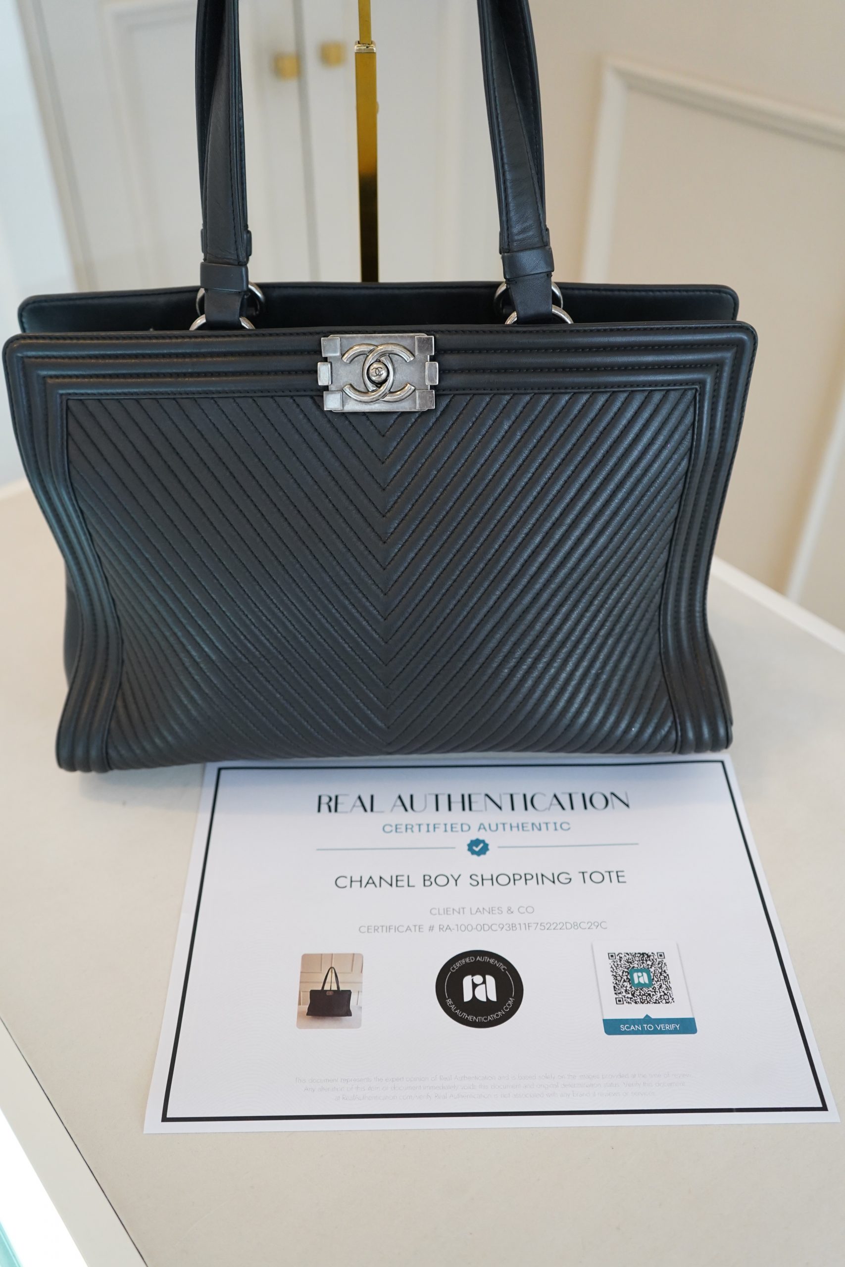 Chanel Chevron Boy Bag Tote Shopper in Black Lambskin Leather 2014 Model - Image 11