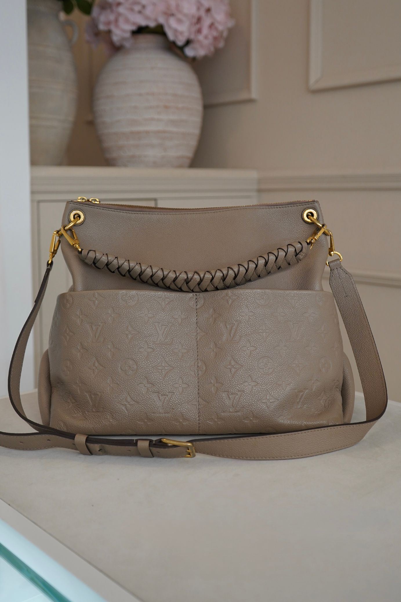 Louis Vuitton Maida Hobo Bag In Tourterelle Monogram Empreinte Leather