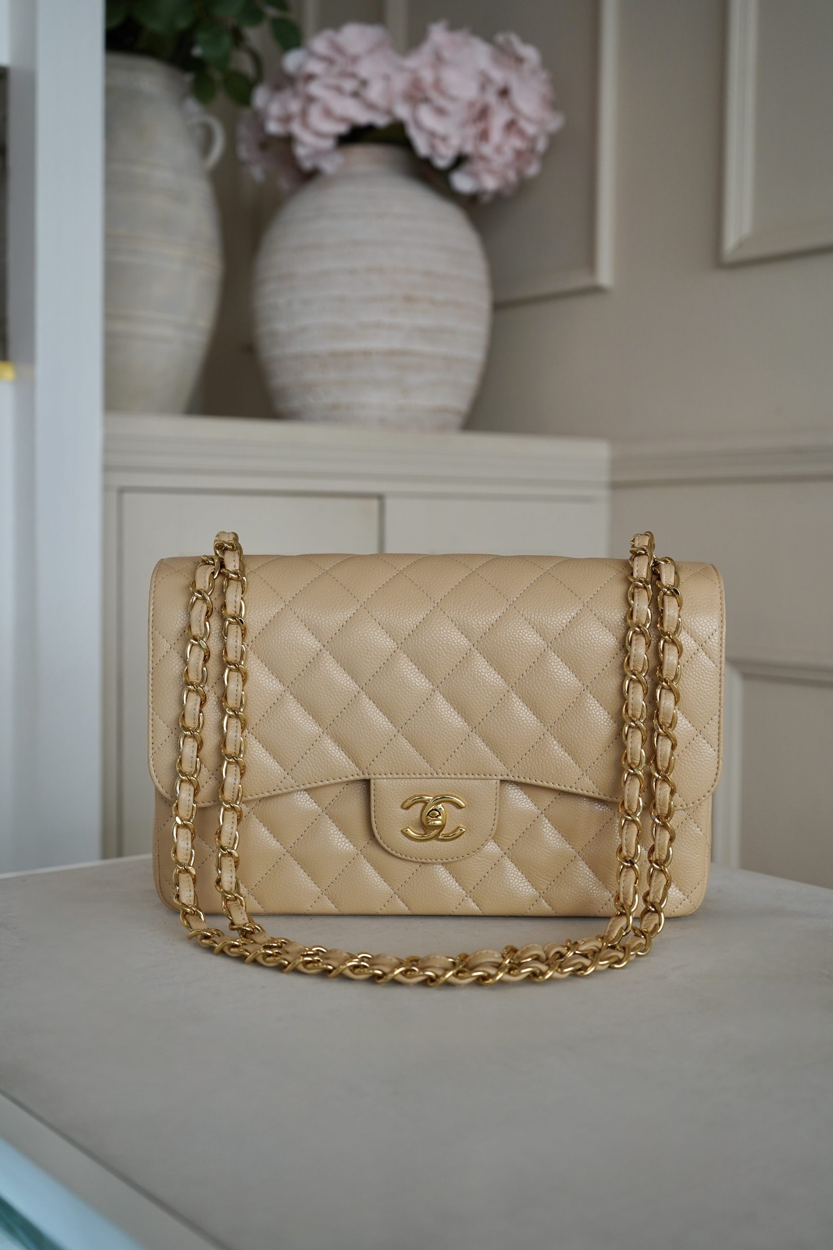 Chanel Jumbo Classic Double Flap Beige Caviar With Gold Hardware 2015/2016 Model