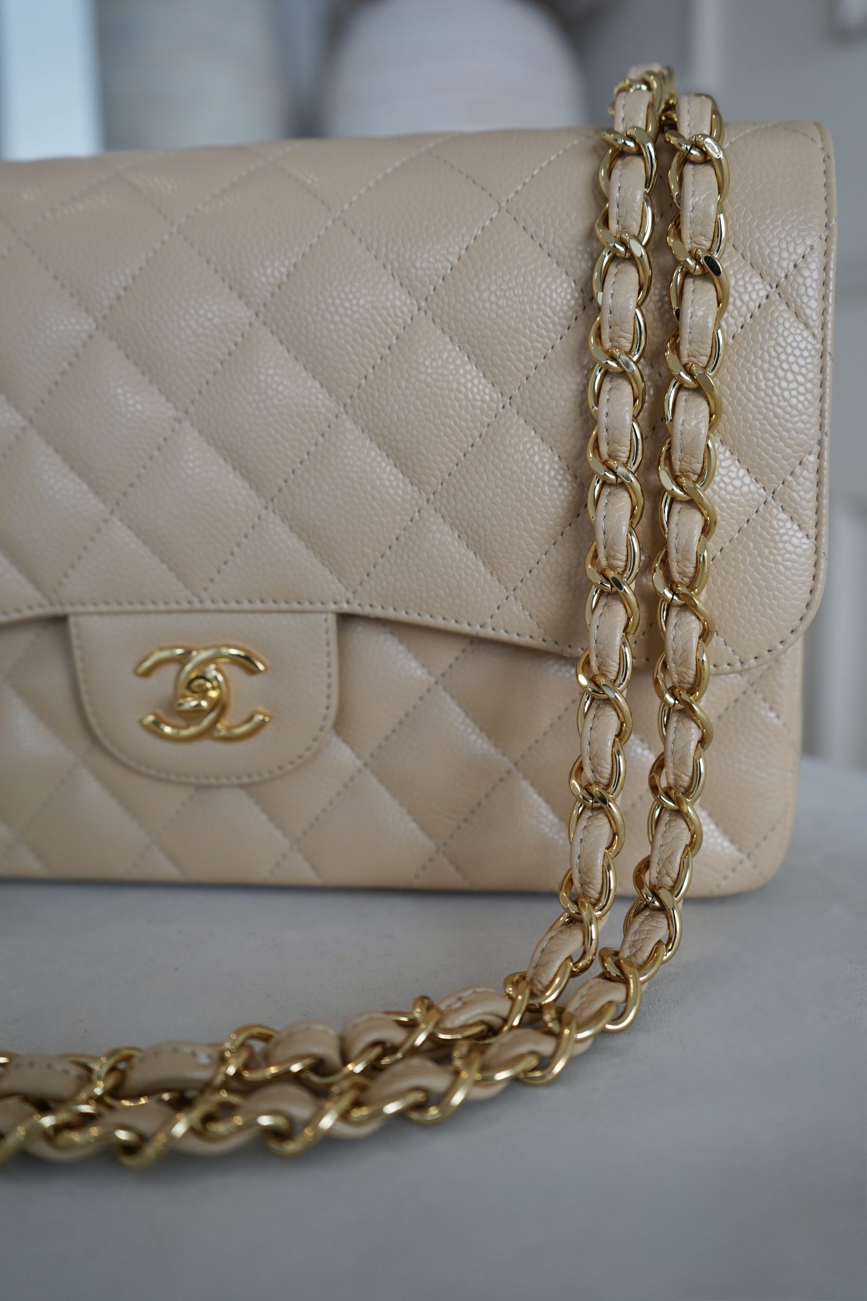 Chanel Jumbo Classic Double Flap Beige Caviar With Gold Hardware 2015/2016 Model - Image 5