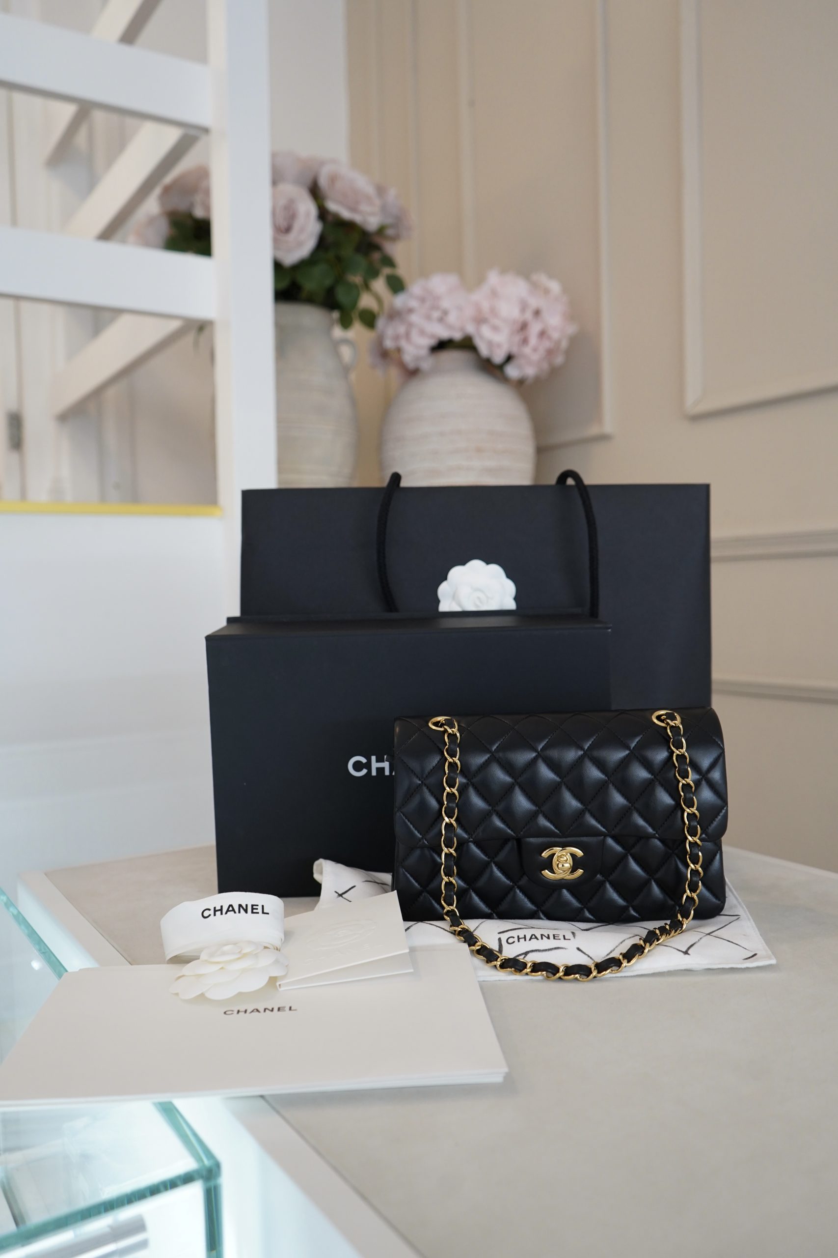 Chanel Medium Classic Double Fap Black Lambskin With Gold Hardware - Image 11