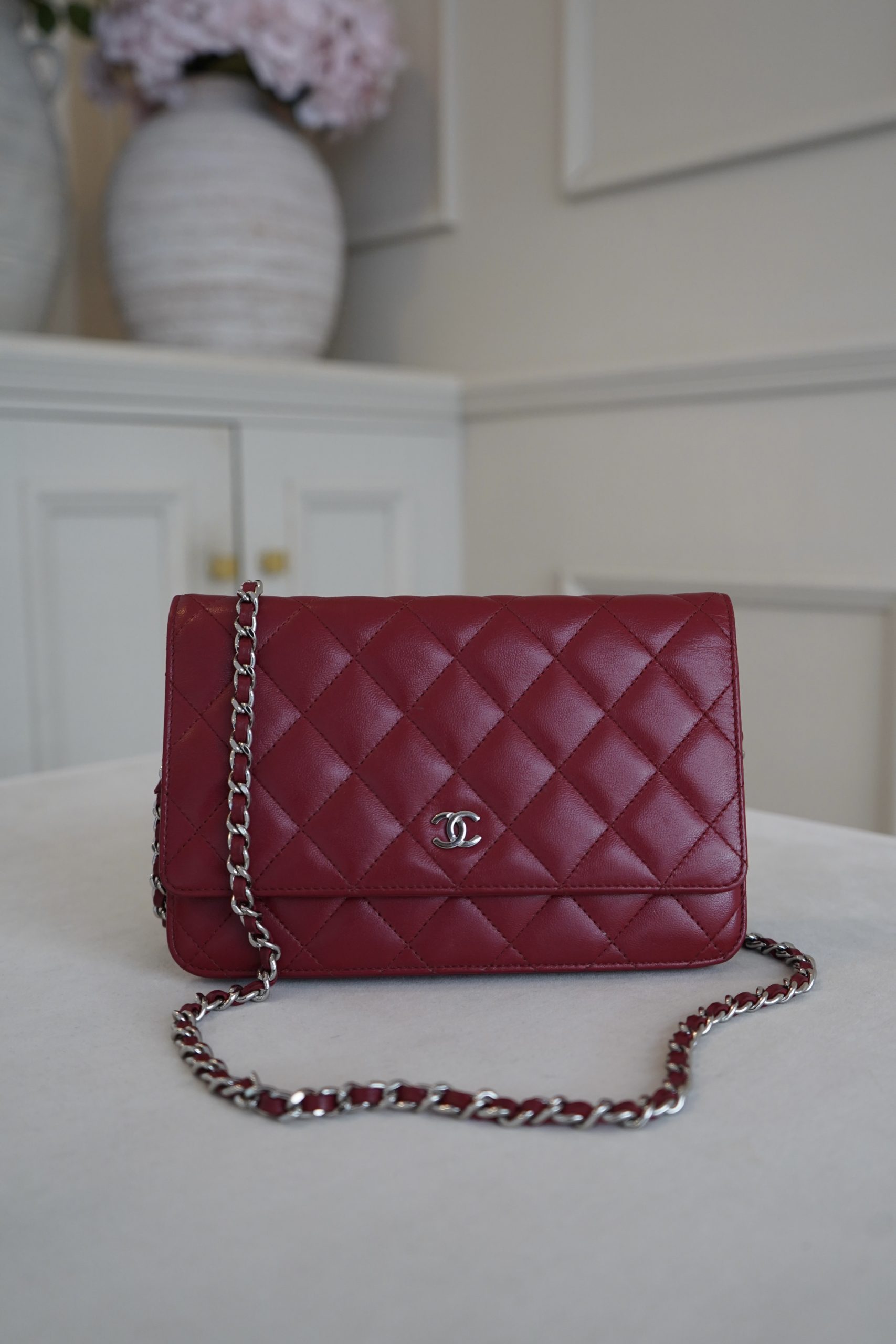 Chanel Red Quilted Leather Wallet on Chain