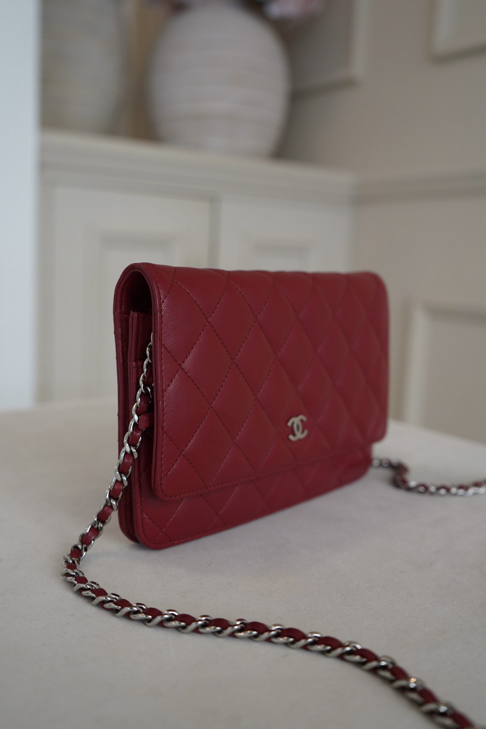 Chanel Red Quilted Leather Wallet on Chain - Image 2